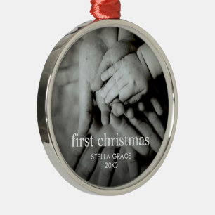 Ornamento De Metal Personalizado Moderno Elegante Primeiro Natal do B
