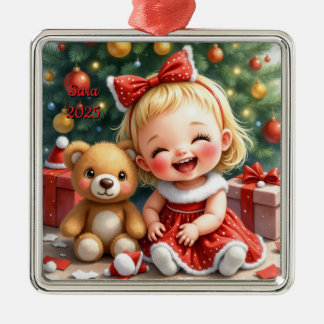 Ornamento De Metal Personalizado Natal Bebê Menina Fofo Grande Milha