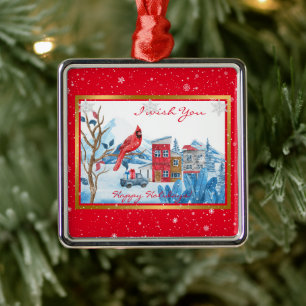 Ornamento De Metal Personalizar Cardeal E Paisagem