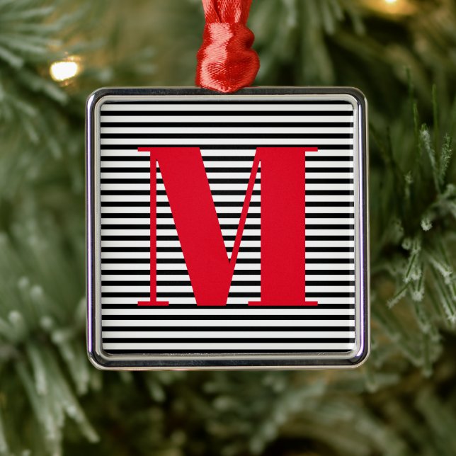 Ornamento De Metal Personalizar faixas iniciais do monograma no Natal (Árvore)