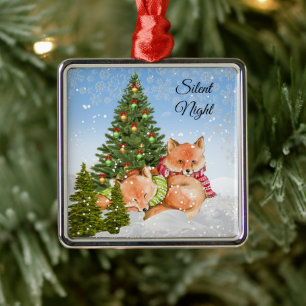 Ornamento De Metal Personalizar Feriado de Animais da Raposa de Natal
