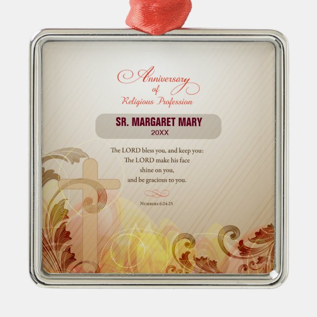 Ornamento De Metal Personalizar nome e ano freira, 60 anos religioso (Frente)