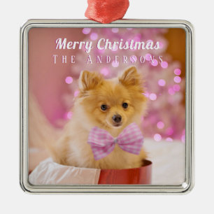 Ornamento De Metal Personalizar o Feliz Natal e Nome, Cão/Árvore Bo