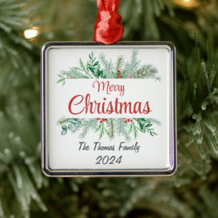 Ornamento De Metal Personalizar o Quadro Floral de Natal Feliz Natal