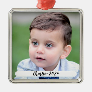 Ornamento De Metal Personalizar Texto e Fotografia de Natal