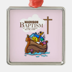 Ornamento De Metal Personalizável, Menina Batismo Arca de Noé