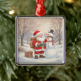 Ornamento De Metal Personalize Fotógrafo do Papai Noel Fofo