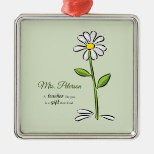 Ornamento De Metal Personalize, Professor Obrigado, Flor Religiosa