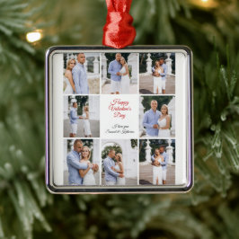 Ornamento De Metal Personalized 8 Photo Collage Valentine's Day Metal