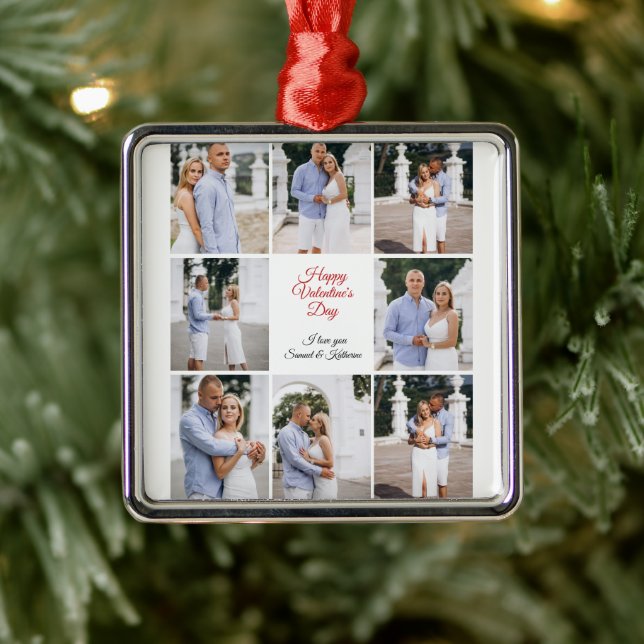 Ornamento De Metal Personalized 8 Photo Collage Valentine's Day Metal (Árvore)