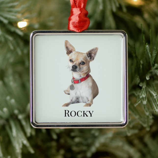 Ornamento De Metal Personalized Dog Photo | Custom Pet Name  (Árvore)