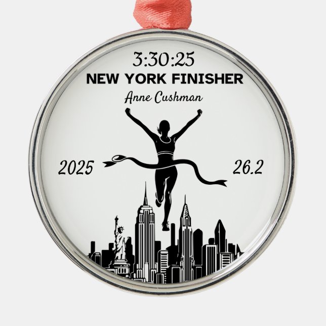 Ornamento De Metal Personalized New York Marathon Finisher Gift (Frente)