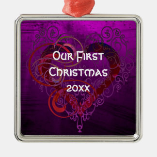 Ornamento De Metal Personalized Our First Christmas Square Ornament