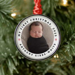 Ornamento De Metal Personalized Photo &Name First Christmas Ornament