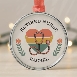 Ornamento De Metal Personalized Retired Nurse Retro Heart