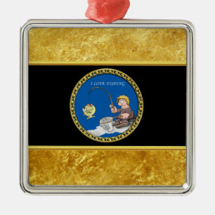 Ornamento De Metal Pesca baixa grande do pescador no gelo