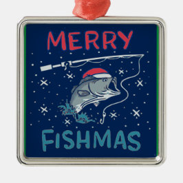 Ornamento De Metal Pesca de Natal com feliz