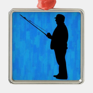 Ornamento De Metal Pesca do homem com fundo azul abstrato