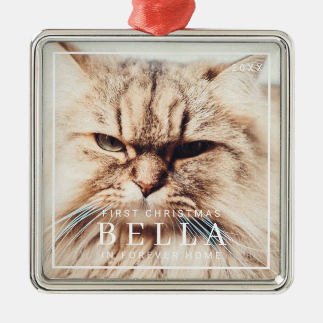 Ornamento De Metal Pet First Christmas in Forever Home Photo Holiday (Frente)