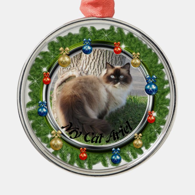 Ornamento De Metal Pet Ornaes Personalizados de Natal Fundo (Frente)