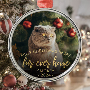 Ornamento De Metal Pet Photo First Christmas Forever Home Dourado Scr