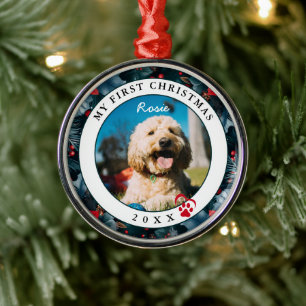 Ornamento De Metal Pet Photo My First Christmas Dog