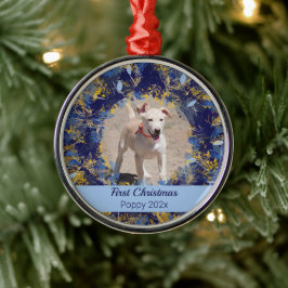 Ornamento De Metal Pets First Christmas Blue Wreath