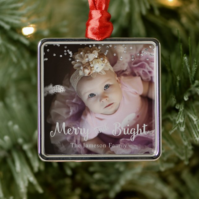 Ornamento De Metal Photo Customized Christmas Silver Dots Frame (Árvore)