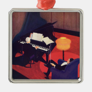 Ornamento De Metal Pianista do Piano Player do Vintage Art Deco Music