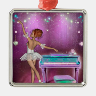 Ornamento De Metal Piano Teal Pintado Fundo e Ballerina