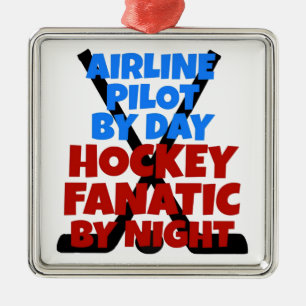 Ornamento De Metal Piloto de linha aérea Hockey Lover