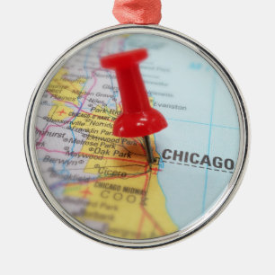 Ornamento De Metal Pin do mapa da cidade de Chicago Illinois
