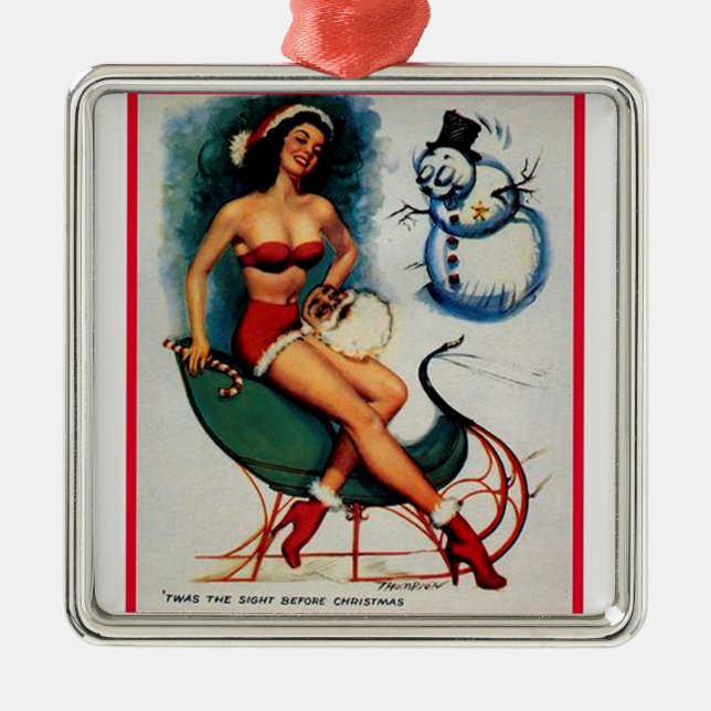 Ornamento De Metal Pin Up Girl on Sleigh (Frente)