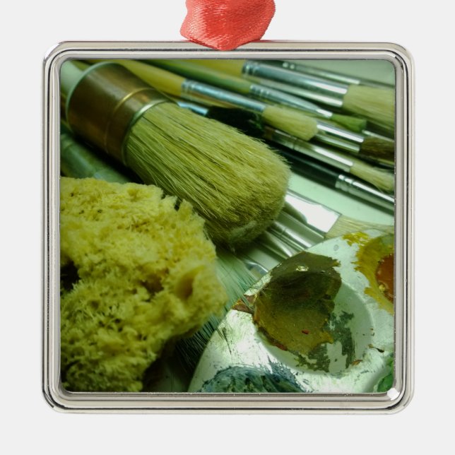 Ornamento De Metal Pincéis e Pintura (Frente)
