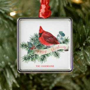 Ornamento De Metal Pine Berry do Cardeal Vermelho Natal