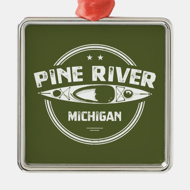 Ornamento De Metal Pine River Michigan Kayaking (Frente)