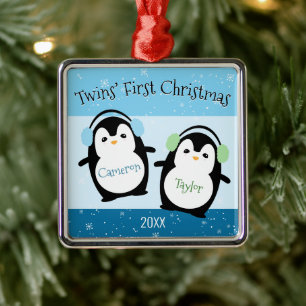 Ornamento De Metal Pinguins de Natal das Gêmeas Azuis