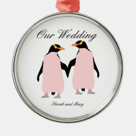 Ornamento De Metal Pinguins Lésbicas orgulho gay com Mãos