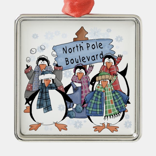 Ornamento De Metal Pinguins Noord Noord Holiday Keepsasasasasasakornn (Frente)