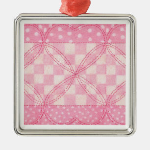 Ornamento De Metal PINK HEART QUILT Premium Square Ornament