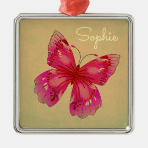 Ornamento De Metal Pink Oriental Vintage Butterfly art name