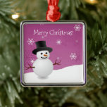 Ornamento De Metal Pink Snowman Winter Scene Cerâmica Ornament<br><div class="desc">Adicione um toque balbucioso à sua árvore de Natal nesta temporada de Natal com um Ornamento Cerâmico de Cena de inverno Rosa Snowman. Design de ornamento apresenta um boneco de neve feliz em uma cena de ventania de neve contra um fundo cor-de-rosa adornado com flocos de neve de cor correspondente....</div>
