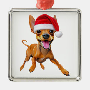 Ornamento De Metal Pinscher Miniatura Chapéu de Papai Noel Cachorro N