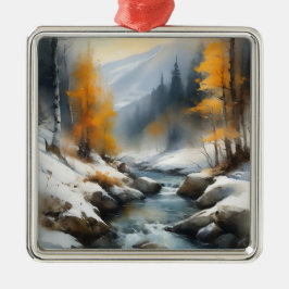 Ornamento De Metal Pintor da paisagem fluvial serene snowy