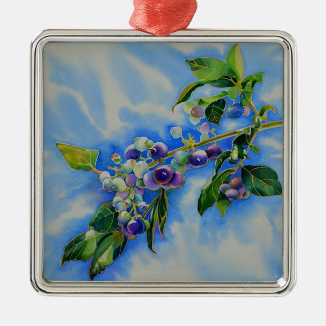Ornamento De Metal Pintura de aquarela de mirtilo (Frente)