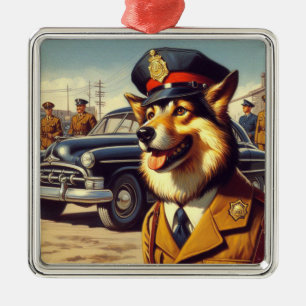 Ornamento De Metal Pintura de Cachorro da Polícia de Retro