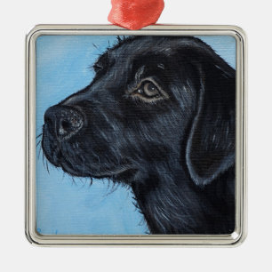 Ornamento De Metal Pintura de Labrador Preto