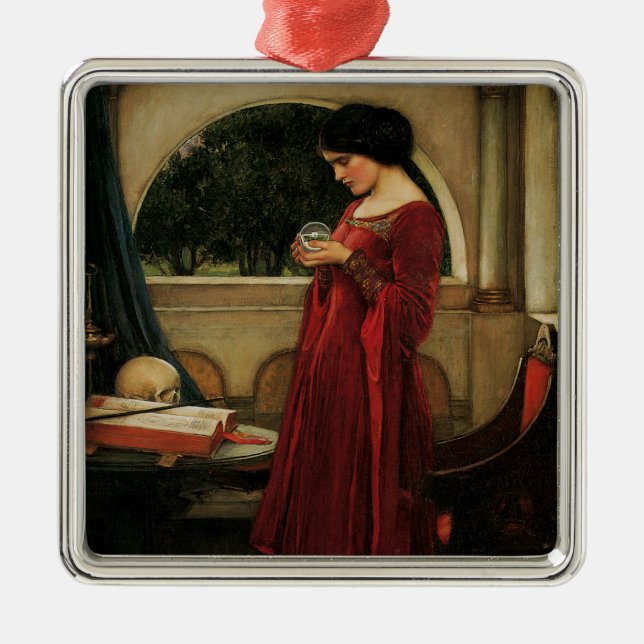 Ornamento De Metal Pintura de Waterhouse da Mulher Cristal Ball (Frente)