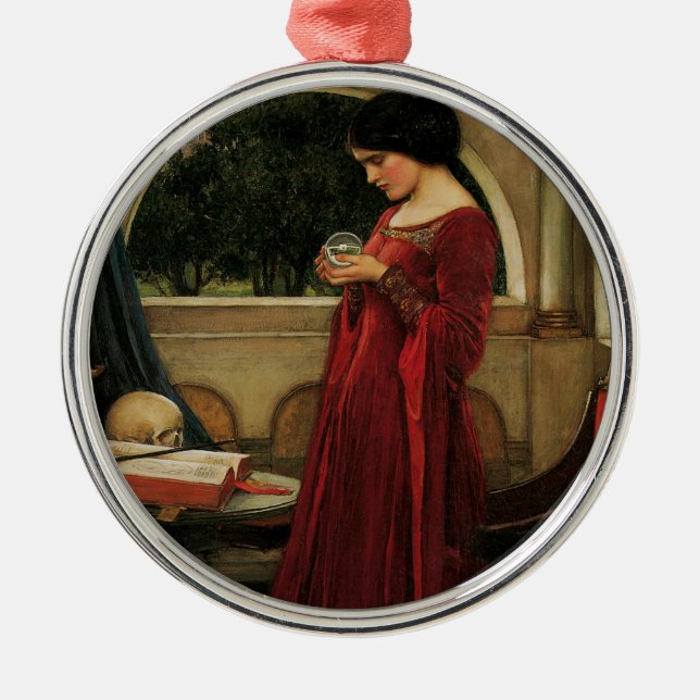 Ornamento De Metal Pintura de Waterhouse da Mulher Cristal Ball (Frente)