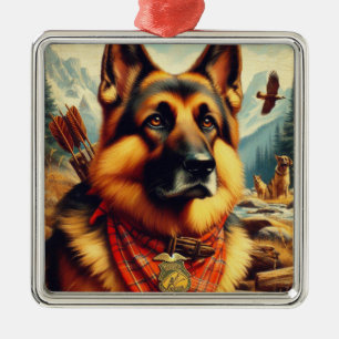 Ornamento De Metal Pintura do German shepherd Vintage